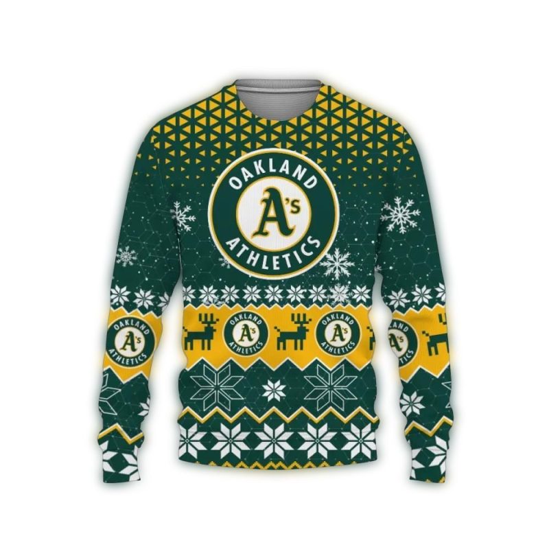 Oakland Athletics Big Logo Pattern Christmas Ugly Sweater 1