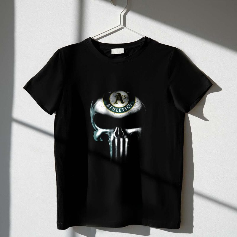 Oakland Athletics Fans Punisher Skull Logo Fusion T Shirt t shirt 1 1