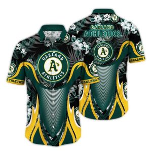 Oakland Athletics Floral Hawaiian Shirt With Leaf Design For Fans