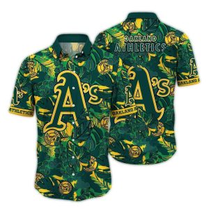 Vintage Oakland Athletics Floral Leaf Pattern Hawaiian Shirt For Fans