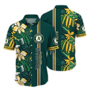 Oakland Athletics Floral Leaf Striped Hawaiian Shirt For Men