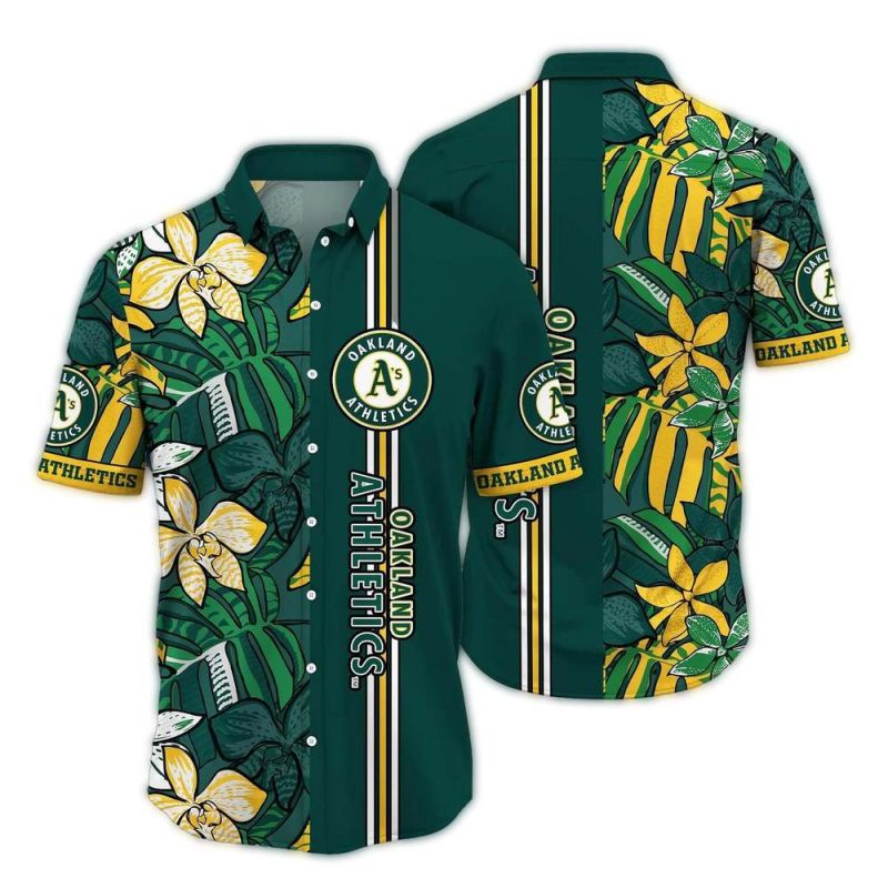 Oakland Athletics Floral Leafs Stripe Hawaiian Shirt 1