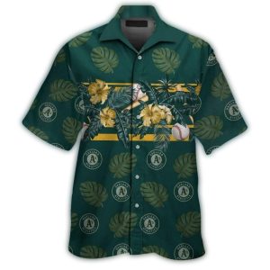 Oakland Athletics Floral Leaf And Baseball Print Hawaiian Shirt