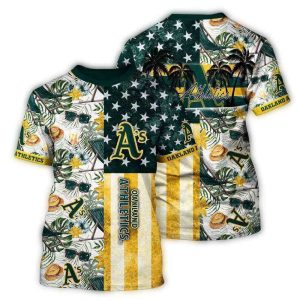 Oakland Athletics Floral Leafs And Flag Us All Over Print T Shirt