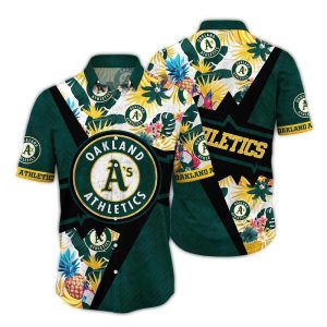 Oakland Athletics Tropical Hawaiian Shirt With Floral And Pineapple Design