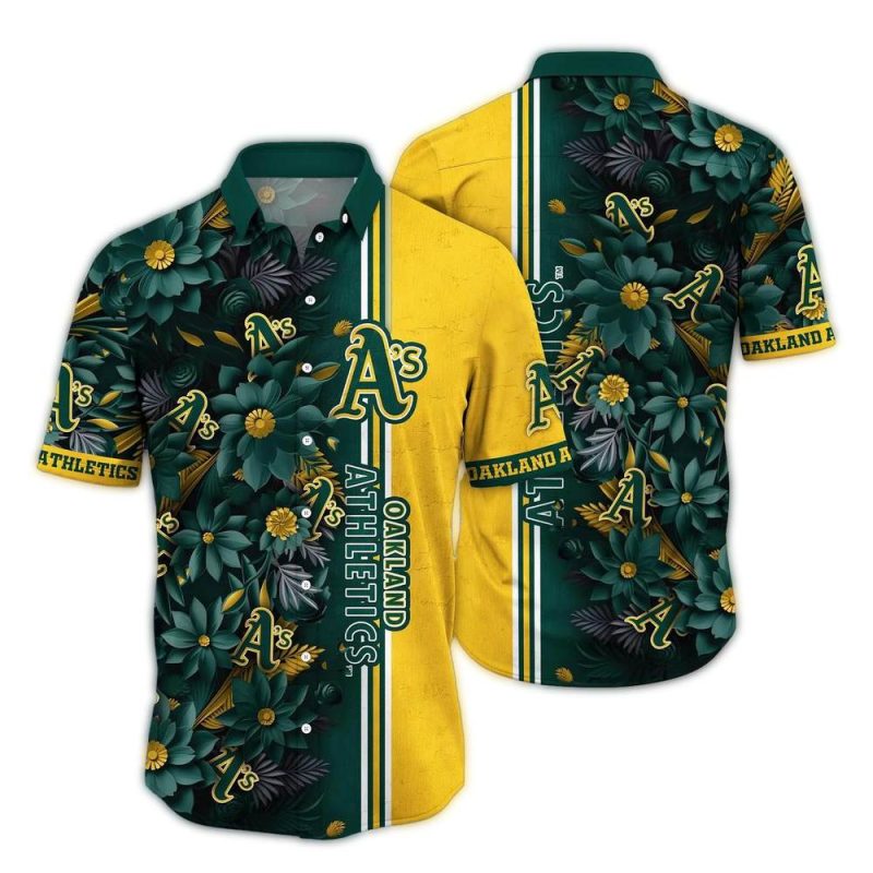 Oakland Athletics Flower Stripe Hawaiian Shirt 1
