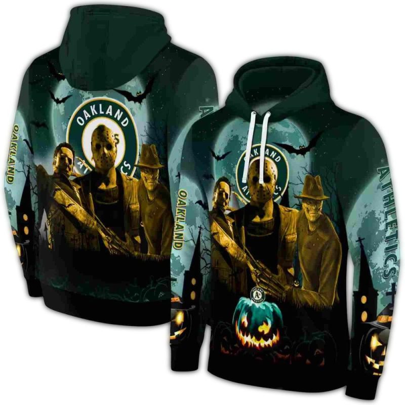 Oakland Athletics Friends Horror Halloween Vibes AOP Hoodie 1