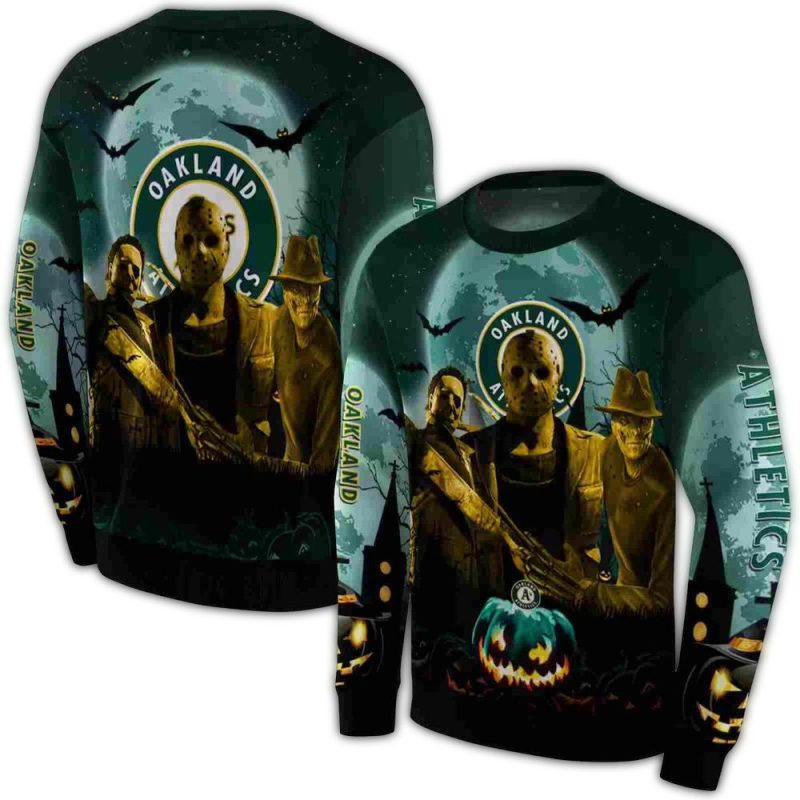 Oakland Athletics Friends Horror Halloween Vibes AOP Sweatshirt 1