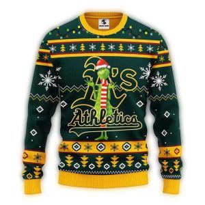 Funny Grinch Christmas Ugly Sweater For Oakland Athletics Fans