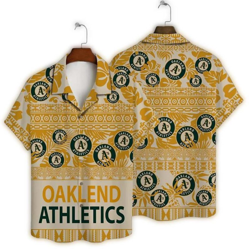 Oakland Athletics Golden Tribal Pattern Hawaiian Shirt 1