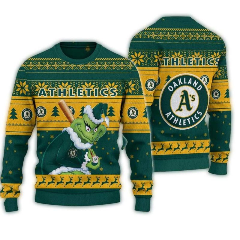 Oakland Athletics Grinch Stolen Christmas Ugly Sweater 1