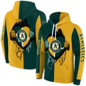 Oakland Athletics Heartbeat Graphic All-Over Print Hoodie For Fans