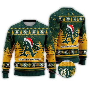 Oakland Athletics Christmas Ugly Sweater - Santa Logo Design