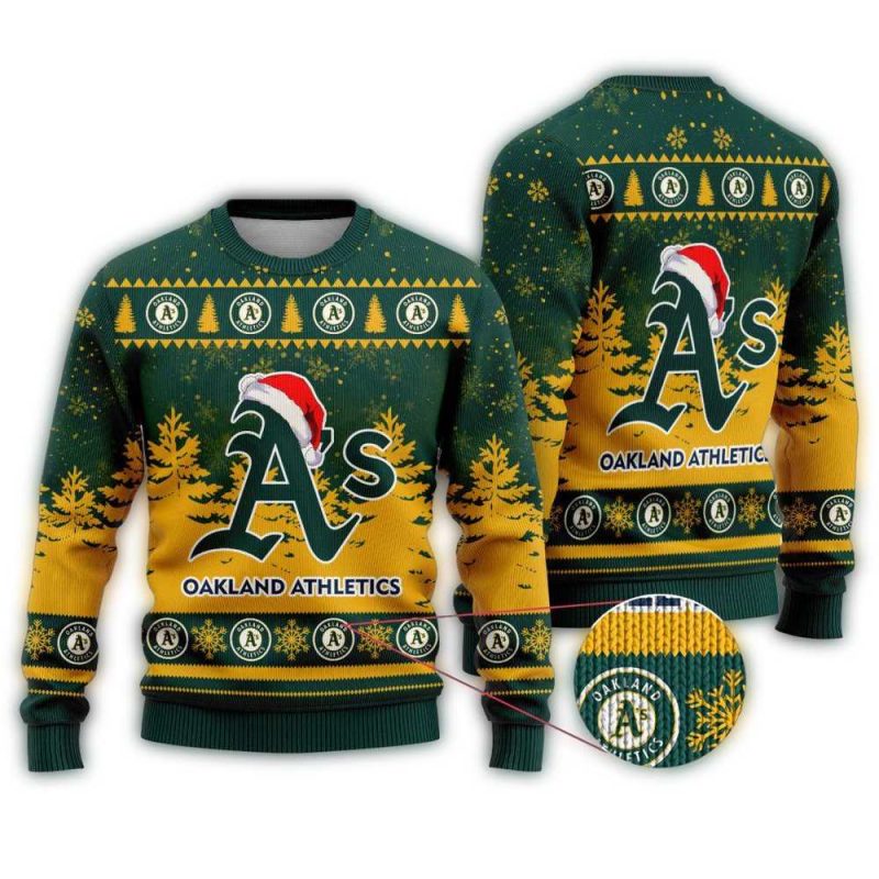 Oakland Athletics Logo Hat Santa Christmas Ugly Sweater 1