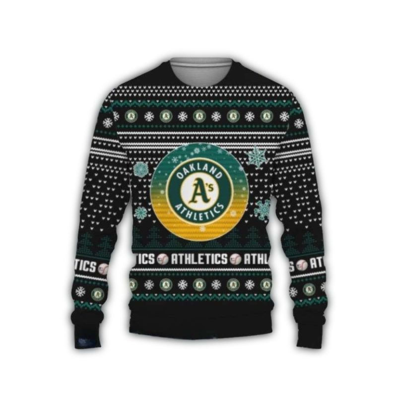 Oakland Athletics Logo Snowflakes Christmas Ugly Sweater 1