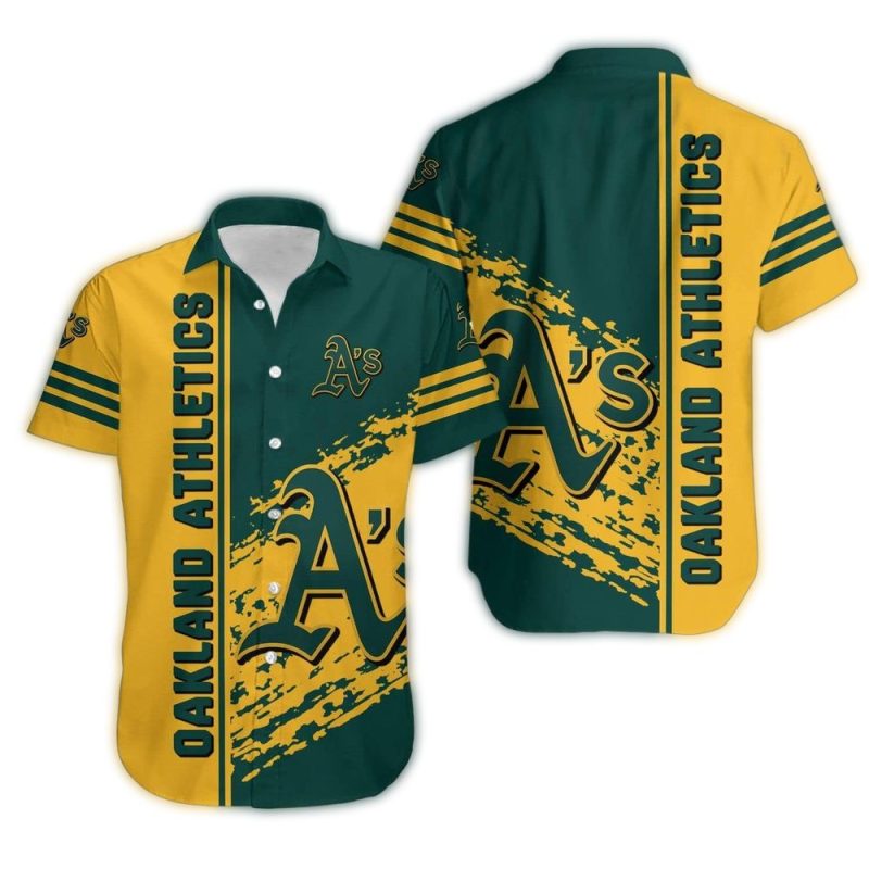 Oakland Athletics Logo Stripe Yellow and Green Hawaiian Shirt 1