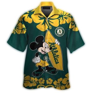 Oakland Athletics Mickey Mouse Tropical Hawaiian Shirt With Surf Flower Design