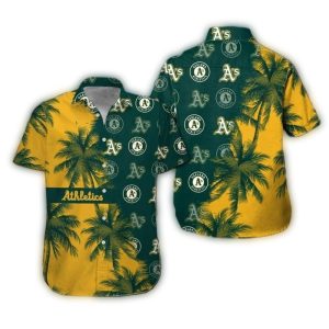 Oakland Athletics Coconut Pattern Hawaiian Shirt With Multi Logo Design