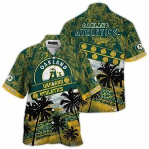 Oakland Athletics Hawaiian Shirt With Palm Tree Pattern For Casual Style