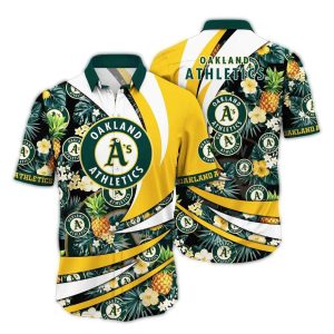 Oakland Athletics Tropical Hawaiian Shirt With Pineapple And Floral Design