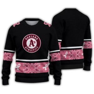 Oakland Athletics Pink Ribbon Black Sweatshirt - Ugly Sweater Style