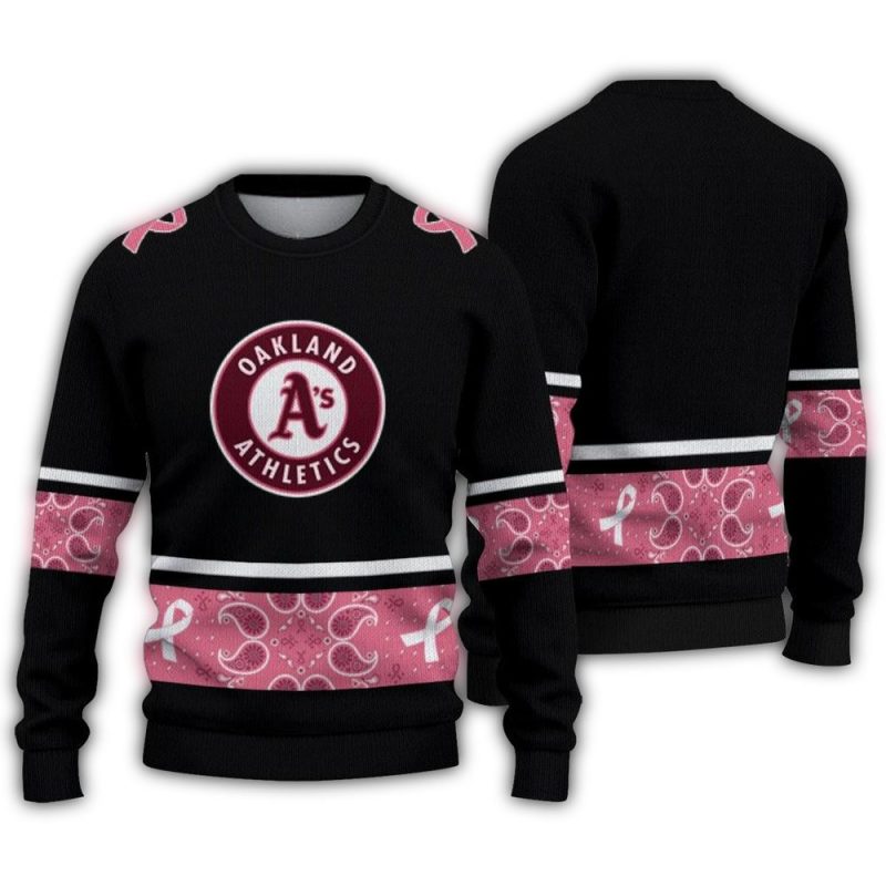 Oakland Athletics Pink Ribbon Black Pink Ugly Sweater 1