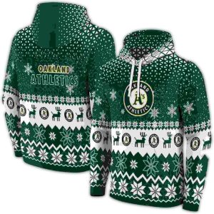 Oakland Athletics Reindeer Print Hoodie - Festive All Over Design