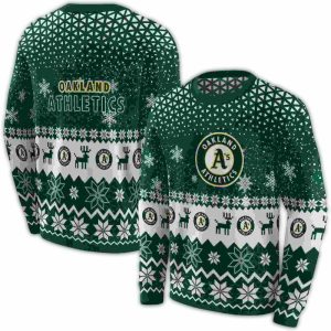 Oakland Athletics Reindeer Motif All Over Print Sweatshirt