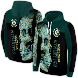 Oakland Athletics Skull Motif All-Over Print Hoodie For Fans
