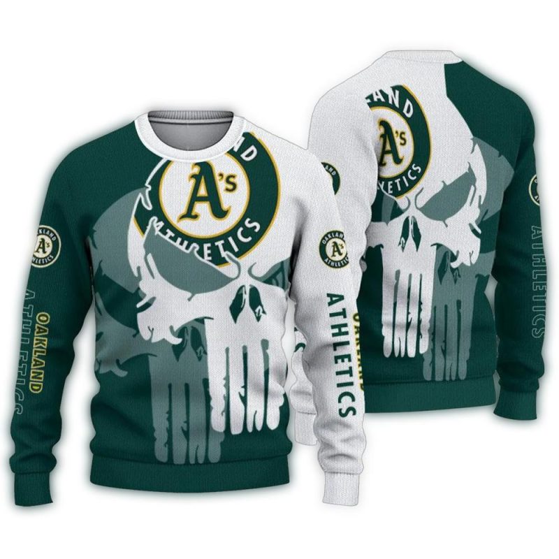 Oakland Athletics Skull Split Green White Ugly Sweater 1