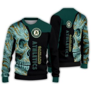 Oakland Athletics Skull Swirl Green And Black Sweatshirt For Fans