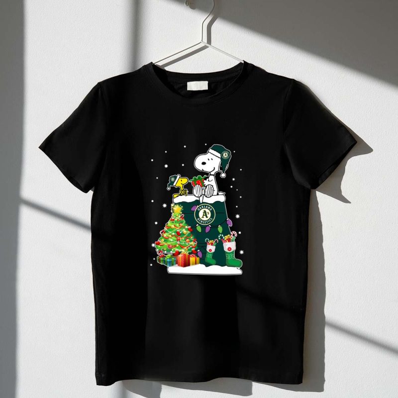 Oakland Athletics Snoopy Woodstock Christmas Shirt t shirt 1 1