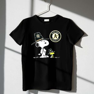Snoopy & Woodstock Oakland Athletics Team Hats T-Shirt For Fans