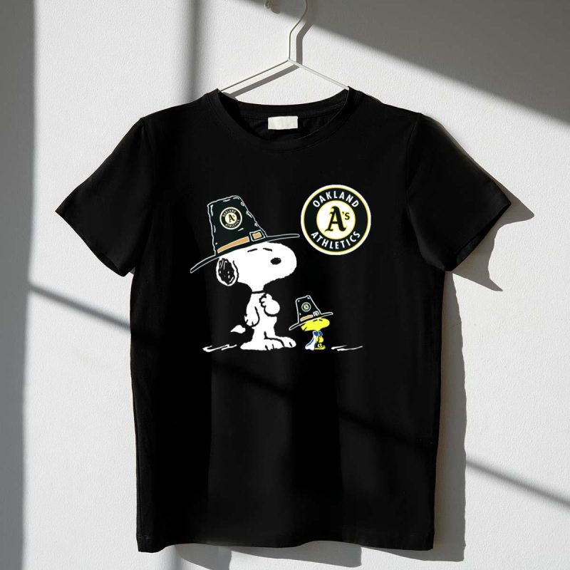 Oakland Athletics Snoopy and Woodstock Wearing Team Hats T Shirt t shirt 1 1
