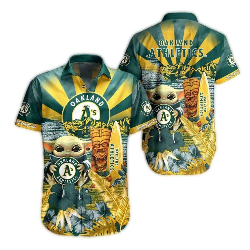 Oakland Athletics Tiki Baby Yoda Hawaiian Shirt 1