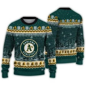 Oakland Athletics Tree Pattern Holiday Sweatshirt For Cozy Festivities