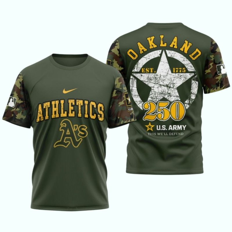 Oakland Athletics US Army 250th Birthday AOP T Shirt 1