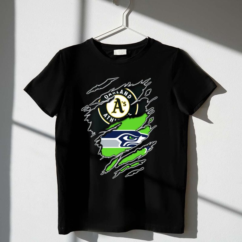Oakland Athletics and Seahawks Split T Shirt t shirt 1 1