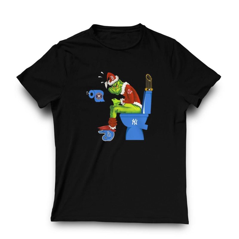 Boston Red Sox Grinch Santa Toilet T-Shirt - Fun Holiday Apparel - Image 3