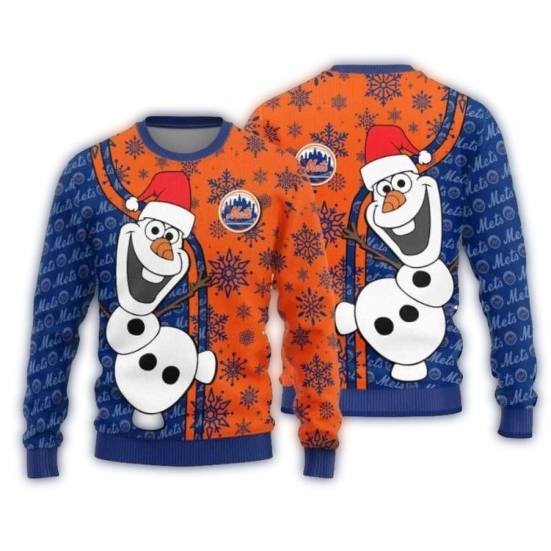 Olaf Frozen Inspired New York Mets Ugly Sweater 1