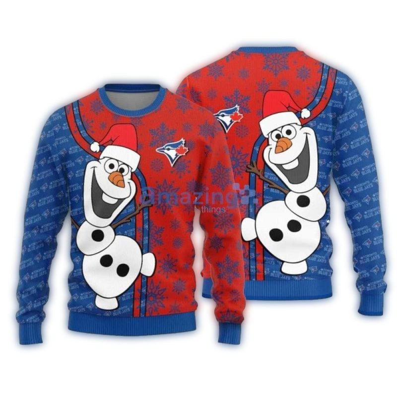 Olaf Snowman Toronto Blue Jays Red And Blue Christmas Ugly Sweater 1