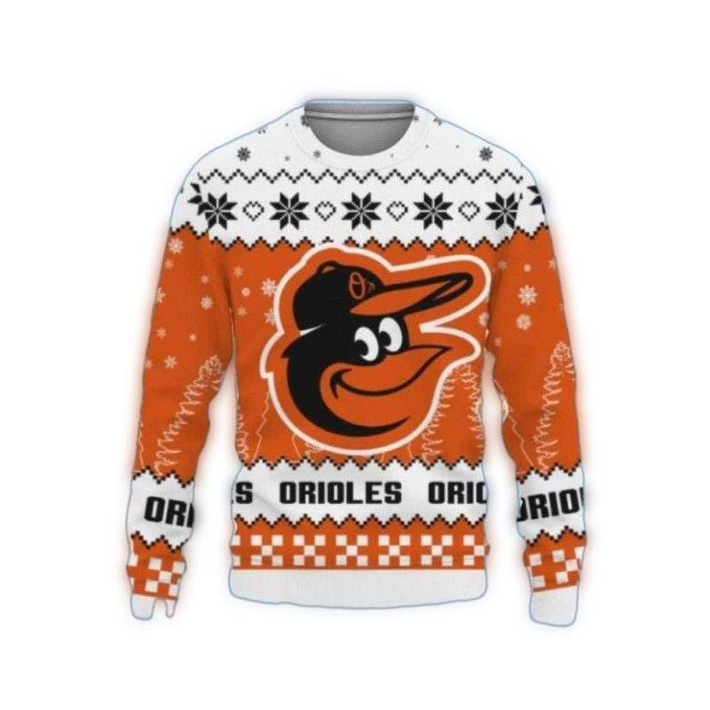 Orange And White Winter Baltimore Orioles Xmas Ugly Sweater 1