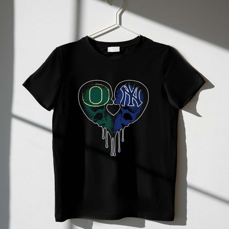 Oregon Ducks Yankees Skull Heart Fusion T Shirt t shirt 1 1