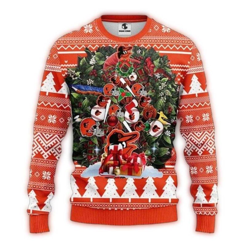 Orioles Presents Tree Baltimore Orioles Christmas Ugly Sweater 1