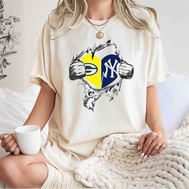 Packers Yankees Heart Split Logo Fusion T Shirt t shirt 1 1
