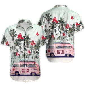 Boston Red Sox Hawaiian Shirt with Palm Tree Van Print Design