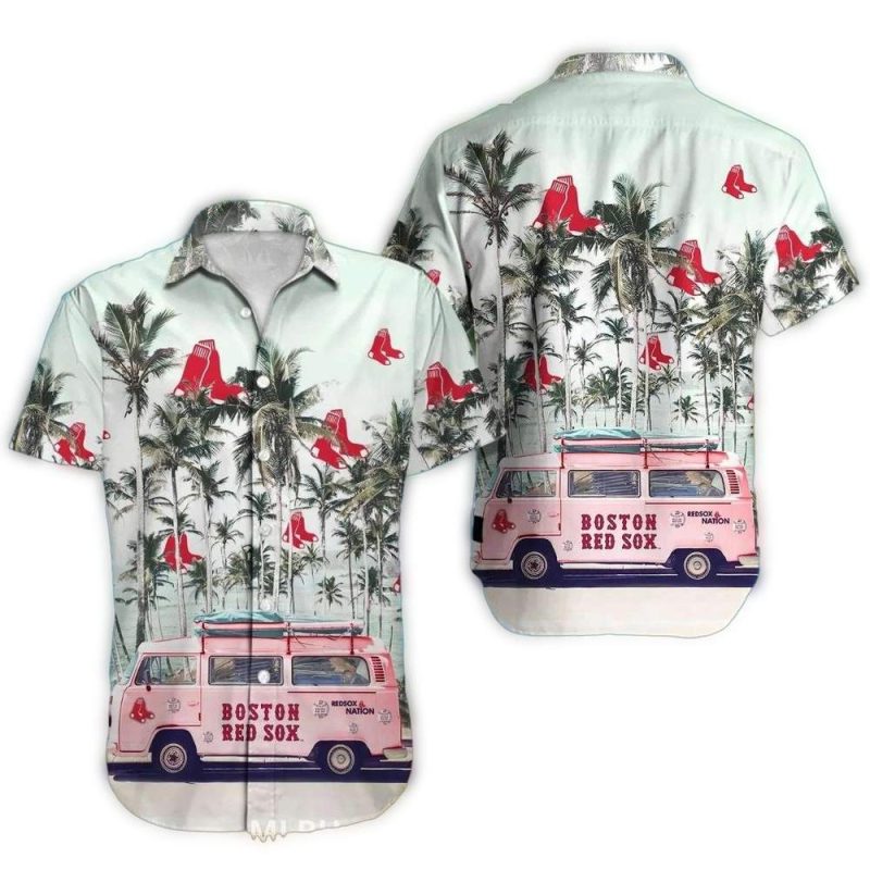 Boston Red Sox Hawaiian Shirt with Palm Tree Van Print Design