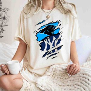 Panthers Yankees Claw Rip Logos Mashup T-Shirt - Unique Sports Tee