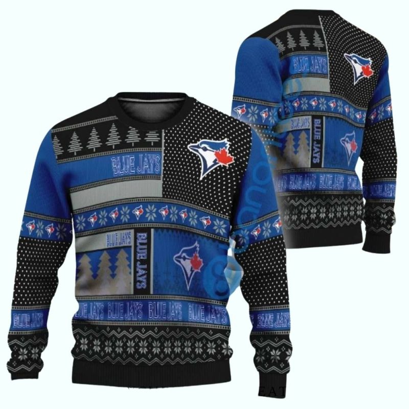 Patchwork Style Toronto Blue Jays Christmas Ugly Sweater 1
