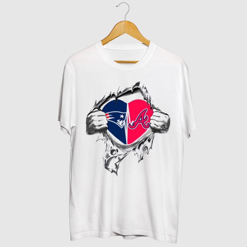 Patriots Braves It'S In My Heart Football Baseball Fan T-Shirt - Image 2